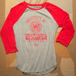 EUC red & grey Under Armour jersey style UW-Madison top, XS